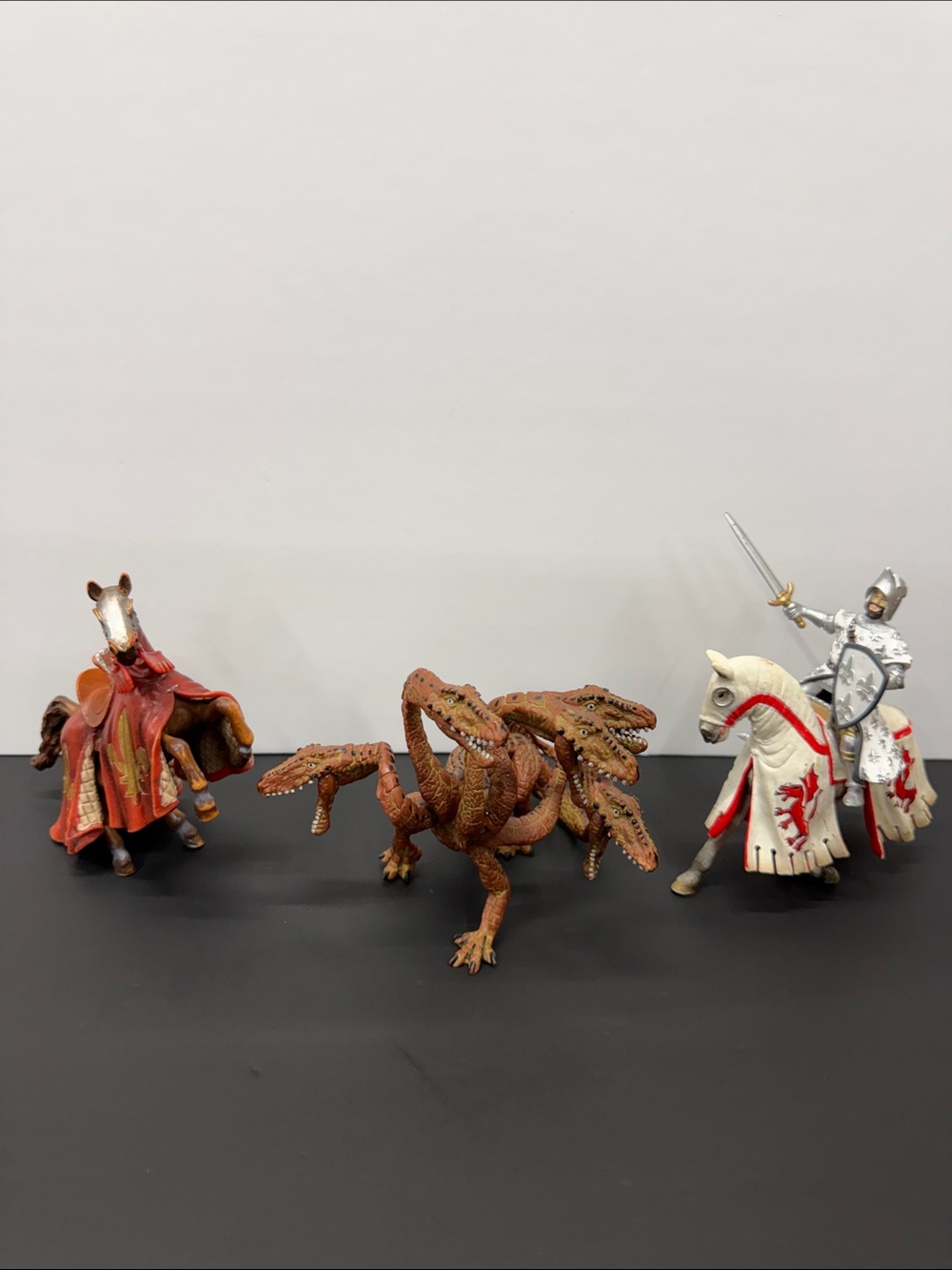Vintage Papo and Battat Multi-Head Dragon Action Figure Knight Set
